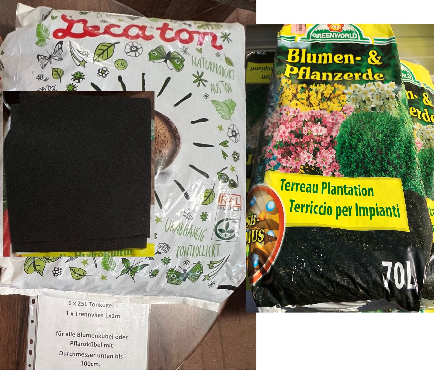 75-er ALL IN aus 20L Tonkugel + 70x70cm Trennvlies + 70L/2x40L Pflanzenerde