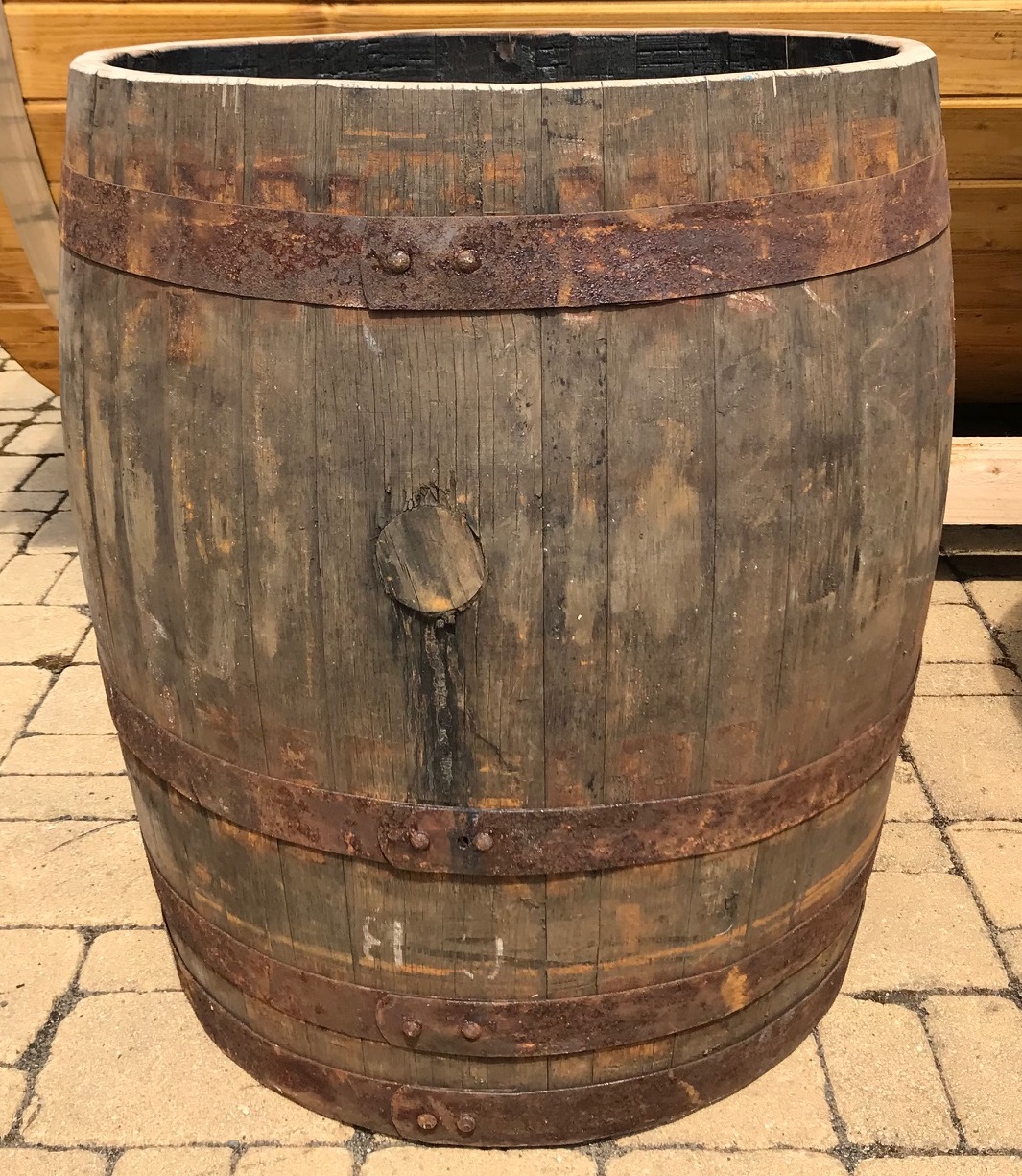 170L: D.oben 60cm, D.unten 55cm, H.70cm. Whiskyfassabschnitt Eiche gebraucht