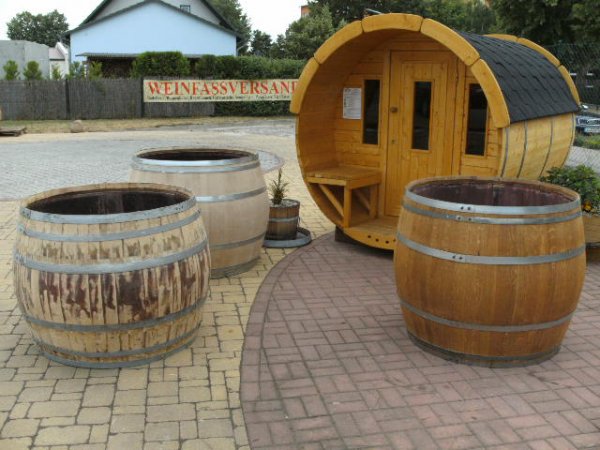 600L rundes Saunatauchbecken Eichenfass D. 110cm und Höhe 90cm.