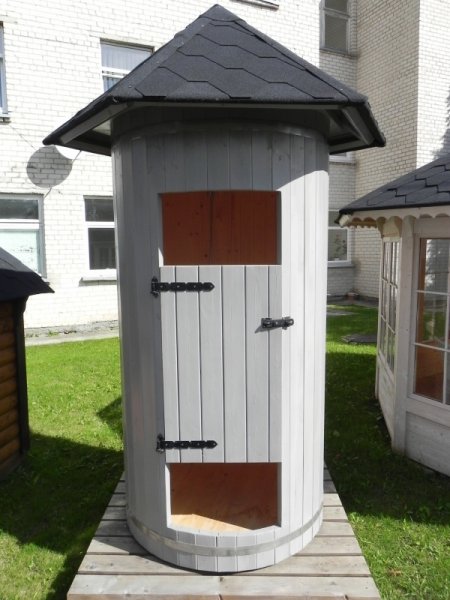 Camping Gartendusche aus Holz mit 1,2m Durchmesser oder als WC Toilette Gartenhaus.