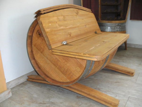 Fassbank-Sitzgarnitur - Kaiserstuhl 1 x Fasstisch + 2 x Fassbank + 2 x Fasshocker