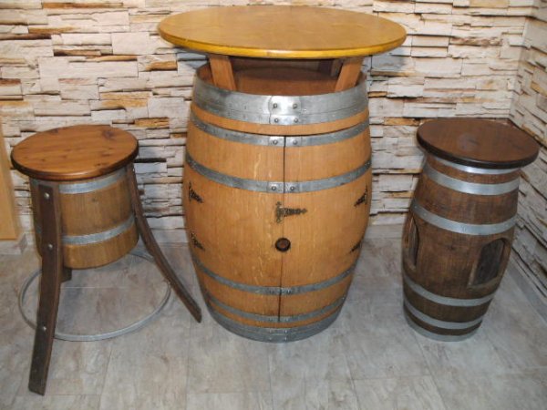 BORDEAUX-Fasstisch+4 Fass-Barhocker-Havanna T.P.D.80cm, H.110cm