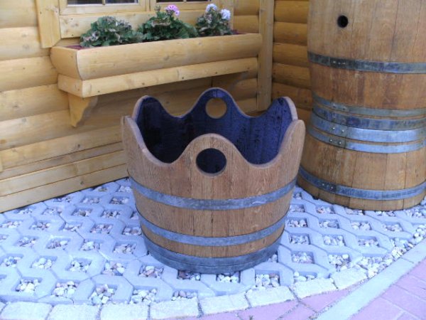 WELLE100L Pflanzenkübel Fasskübel Miniteich Eichenfasshälfte