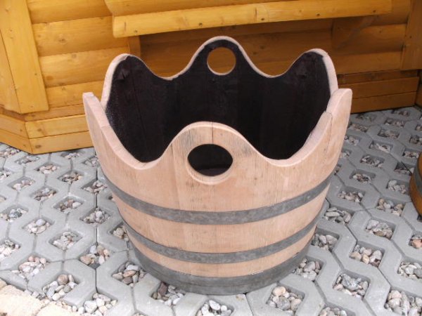 WELLE100L Pflanzenkübel Fasskübel Miniteich Eichenfasshälfte