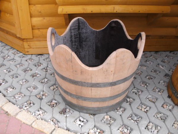 WELLE100L Pflanzenkübel Fasskübel Miniteich Eichenfasshälfte