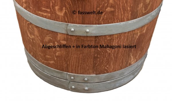 100 Liter rustikaler Pflanzkübel / Miniteich / Mini-Tisch mit Weincharakter aus gebrauchtem Barrique-Eichenfass - Halbfass mit D.69cm,H.40cm Fasshälfte