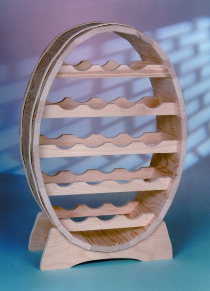 AL475 Weinregal Ellipse für 18 Flaschen natur unbehandelt mit Holzringen