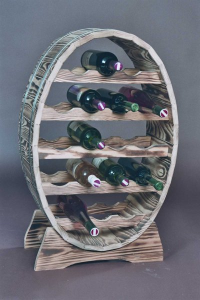 AL475 Weinregal Ellipse für 18 Flaschen natur unbehandelt mit Holzringen