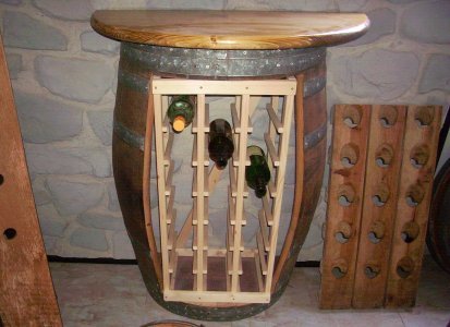 Halbfasstisch mit 80cm halbrunder Tischplatte Weinfass Eichenfass Fasstisch Bistrotisch Wandtisch Tisch