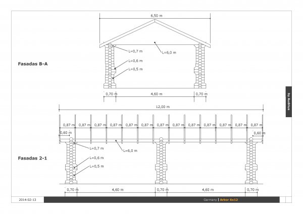 RBP12x6m Rundbohlen Pavillon Höhe 2,7-3m Gartenpavillon Garage Carport aus 20cm Baumstämmen