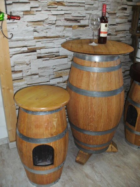 Zigarren Fasstisch-Rustika Eichenplatte D.55-58,H.110cm Bistrotisch