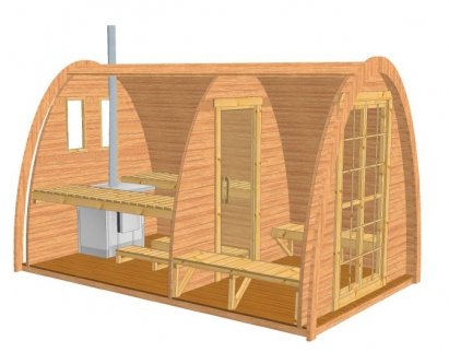 9,6 m² Sauna Pod Holzsauna mit Vorraum und 6Kw Elektroofen Saunahaus Gartensauna Gartenhaus Holzhaus