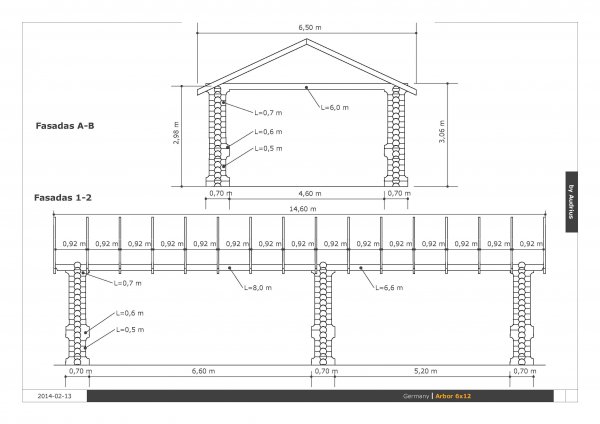 RBP14,6x6m Höhe 2,7-3m Rundbohlen Pavillon Gartenpavillon Carport Garage aus Massivholz 20cm Baumstämmen