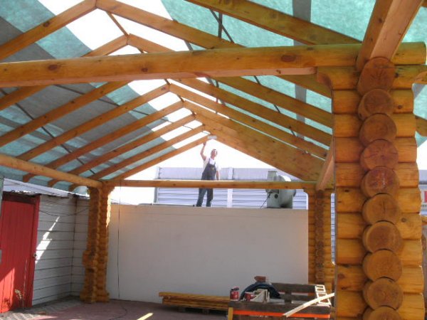 RBP14,6x6m Höhe 2,7-3m Rundbohlen Pavillon Gartenpavillon Carport Garage aus Massivholz 20cm Baumstämmen