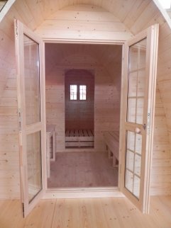 4.8 m Camping Pod-XL mit zwei Zmmer + Terasse Gartenhaus Schlafhaus Partyhaus Blockhaus