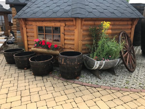 BKW65+BG ein 95 Liter Blumenkübel aus Whiskyfass D.oben 65 D.unten 55cm, H.45cm