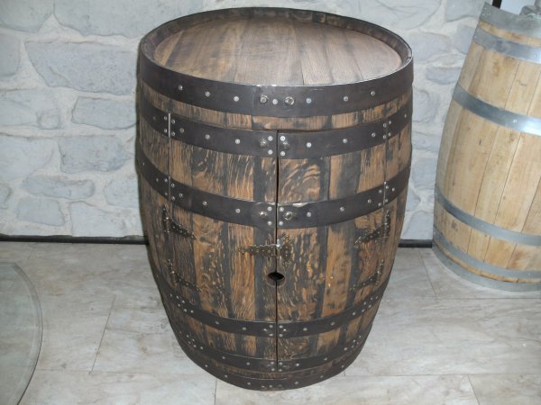 170L Whiskyfass - Tisch - Bar - BOURBON Höhe 75cm D. 60cm Eichenfassbar Eichenfass Holzfass Fasstisch Bistrotisch Stehtisch Fasstheke