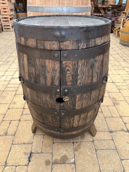 170L Whiskyfass - Tisch - Bar - BOURBON Höhe 75cm D. 60cm Eichenfassbar Eichenfass Holzfass Fasstisch Bistrotisch Stehtisch Fasstheke
