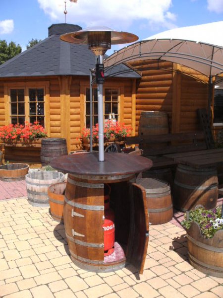 Fasstisch für Heizpilz (ohne Heizpilz) Tischplatte D.80cm, H.97-115cm stabile Ausführung für den Außeneinsatz