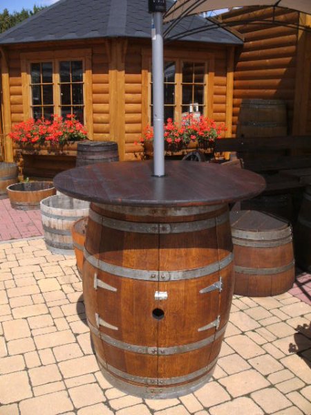 Fasstisch für Heizpilz (ohne Heizpilz) Tischplatte D.80cm, H.97-115cm stabile Ausführung für den Außeneinsatz