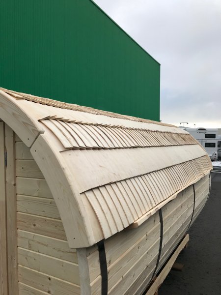 SFF19301 Ø 1,9 m, L 3,0 m, Saunafass, als Bausatz / fertig zusammengebaut aus Fichte mit oder ohne 0,6mTerrasse für 6 Personen