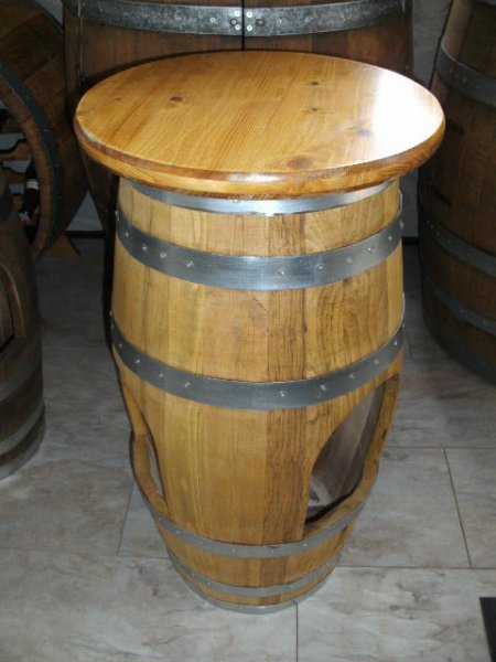 225L Fasstisch-SILVANA mit 4 Fass-Barhocker-HAVANA T-Platte D.100cm H110cm