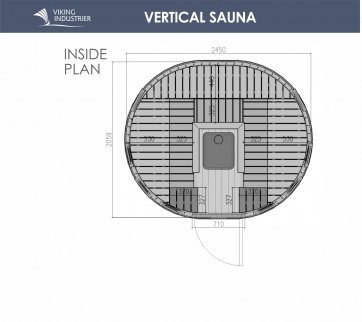 VSFF24530 Ø 2,45 m, H 3,0 m, vertikales ovales Saunafass, Fichte für 5-7 Personen 9,3m³