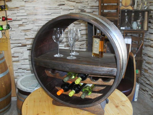 Bacchus-MWR-Deluxe Weinregal für bis zu 34Fl. aus massivem Eichenholzfass mit Zwieschenboden und Weinregaleinsatz