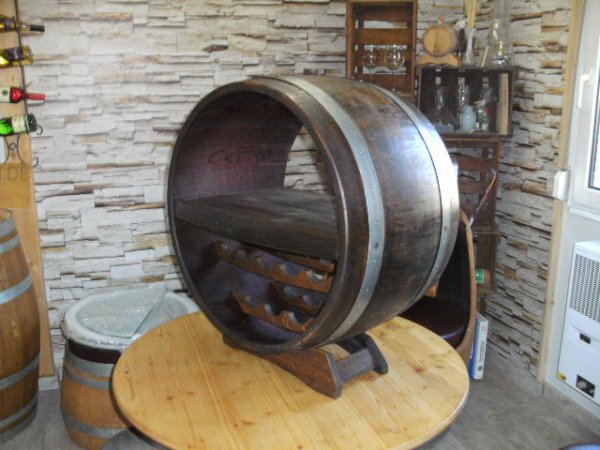 Bacchus-MWR-Deluxe Weinregal für bis zu 34Fl. aus massivem Eichenholzfass mit Zwieschenboden und Weinregaleinsatz