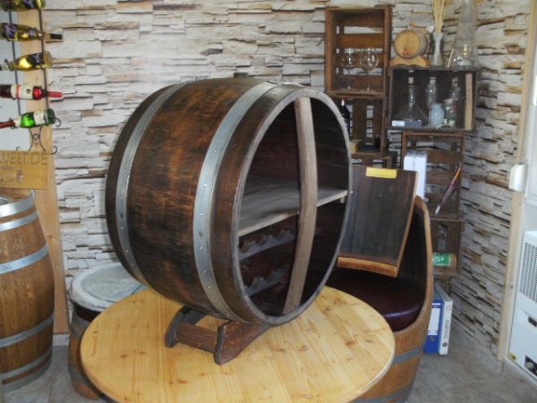 Bacchus-MWR-Deluxe Weinregal für bis zu 34Fl. aus massivem Eichenholzfass mit Zwieschenboden und Weinregaleinsatz