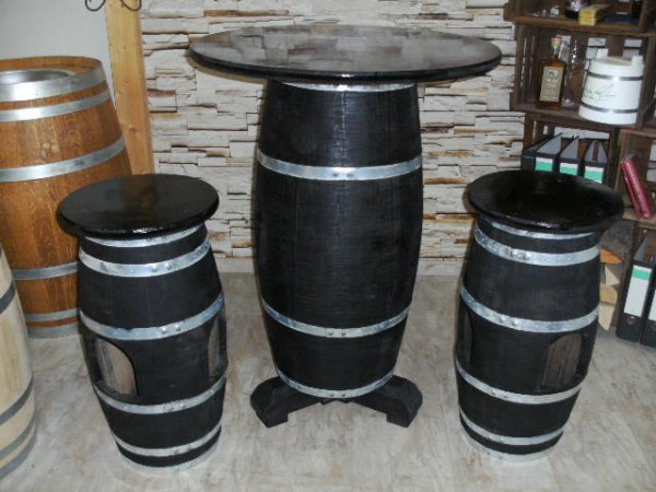 Zigarren Fasstisch Rustika, mit Kreuzfuss + runde Tischplatte D.58cm, H.110cm