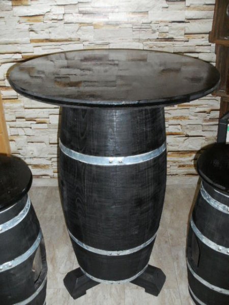 Zigarren Fasstisch Rustika, mit Kreuzfuss + runde Tischplatte D.58cm, H.110cm