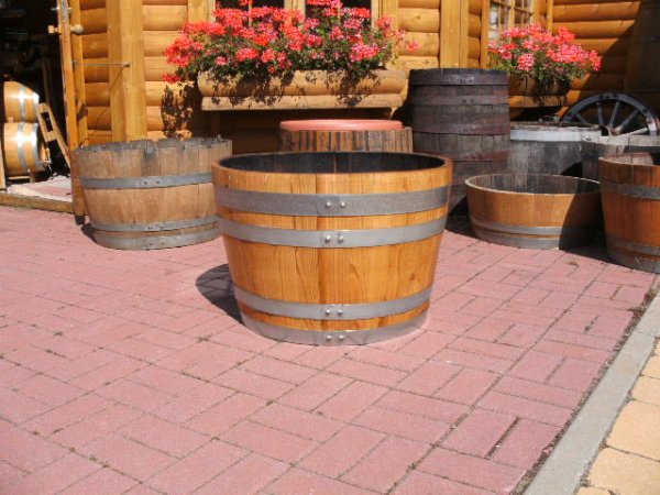 Ca. 75L Miniteich aus neue Kastanienfasshälfte mit D.55cm,H.39cm Blumenkübel mit Extraring