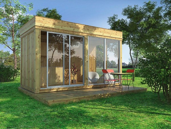 Garden Cube 4 x 2 m (Breite x Tiefe) aus Fichtenholz inklusive Wände und Tür