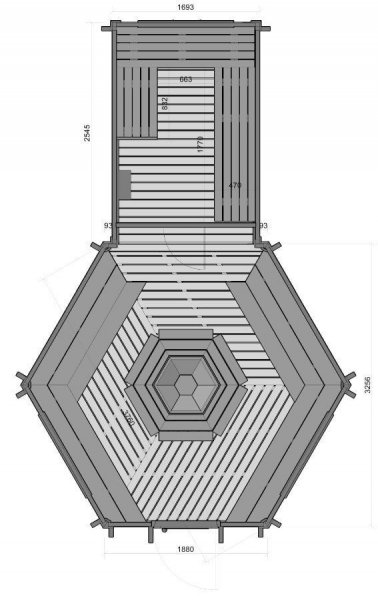 GKF92ES9,2 m2 Grillkota für ca. 10 Personen mit Sauna - Erweiterungsanbau 4,3m²