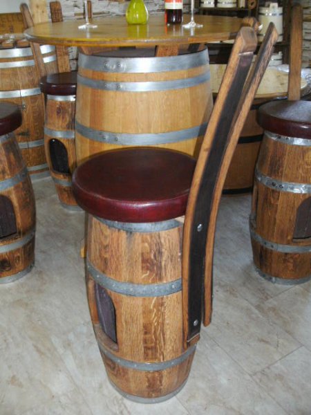 Fass - Barhocker HAVANNA-RL Stehtischhocker Fasshocker mit Rückenlehne aus original Eichenfassdauben