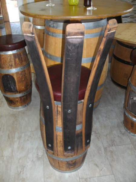 Fass - Barhocker HAVANNA-RL Stehtischhocker Fasshocker mit Rückenlehne aus original Eichenfassdauben