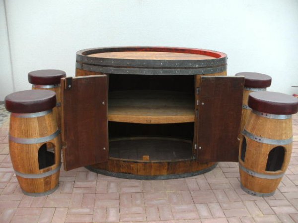 Fasskönigbar aus ovalem 1200L gebrauchtem Eichenfass mit Zwische