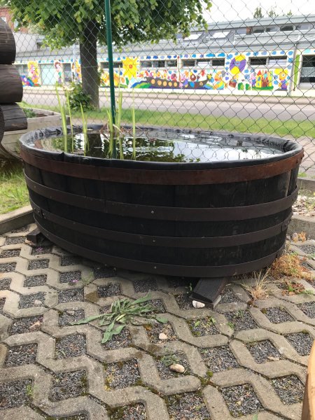 300Liter Eichenfasshälfte Durchmesser 125x85cm und Höhe 51cm als Miniteich Saunatauschbecken Pflanzenkübel