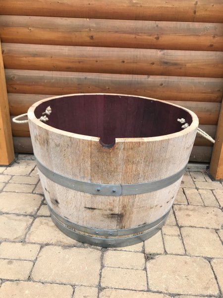 115L Weinfass Eichenfasshälfte mit Seilgriffen mit D.70cm,H.47cm Blumenkübel Pflanzkübel
