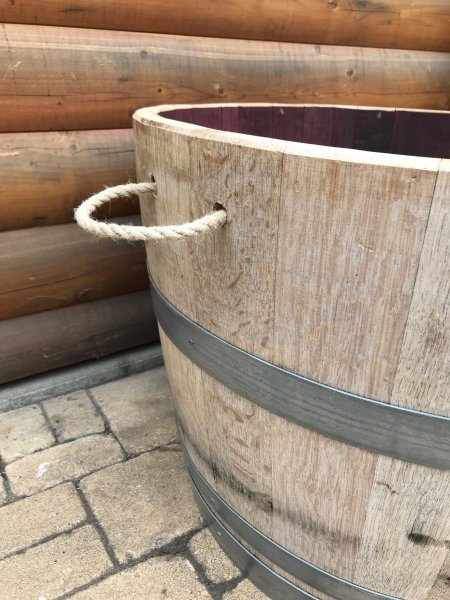 115L Weinfass Eichenfasshälfte mit Seilgriffen mit D.70cm,H.47cm Blumenkübel Pflanzkübel