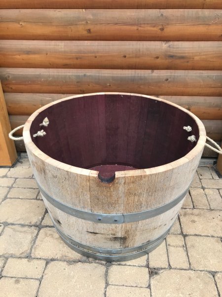 115L Weinfass Eichenfasshälfte mit Seilgriffen mit D.70cm,H.47cm Blumenkübel Pflanzkübel