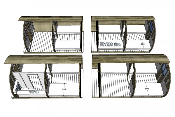 SCHLAFFASS ICE-VIKING Ø 2,95x2,51 m, L 4,8 m, Garten / Camping Maxi-Schlaffass, Fichte mit Terrasse für 2+2 Personen
