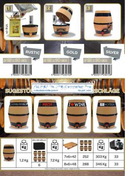 Low Cost 3 Liter Bag in Box - Fass rund Weinfass ohne Lagerbock