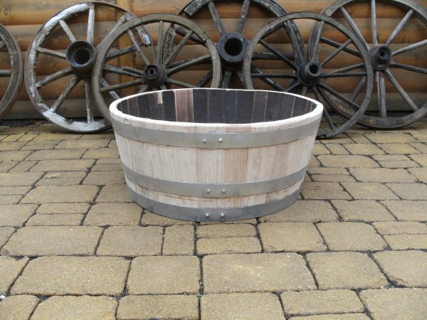 80 Liter neues Kastanienholzfass Fassabschnitt mit Extraring D.66cm, Höhe 29cm Blumenkübel Pflanzkübel Miniteich