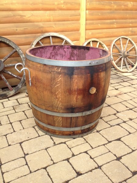 170 Liter Blumenkübel Miniteich Pflanzkübel Fassregentonne aus gebr. Eichenfass mit Tragegriffen und vom Außen eingeölt
