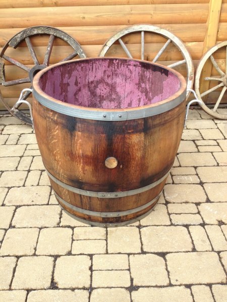 170 Liter Blumenkübel Miniteich Pflanzkübel Fassregentonne aus gebr. Eichenfass mit Tragegriffen und vom Außen eingeölt