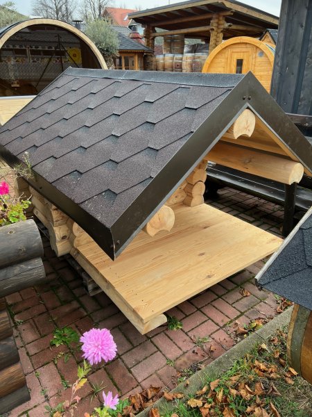 Hundehütte aus 16cm Rundbohlen Hundehaus Hundeschlafplatz Tierhaus Hundekota ein Haus für's Hundeleben