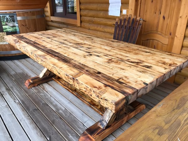 1,7m FACHWERK - Tisch FWT-17M aus massiven ALT- & Neu-HOLZ FICHTE mit 1,7m Länge und 90cm Breite Höhe 77cm
