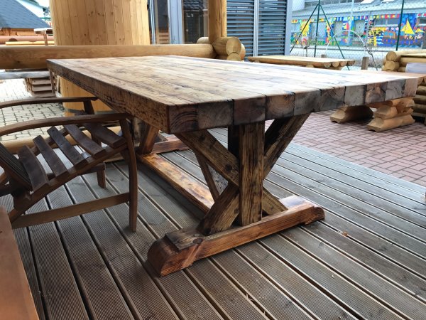 1,7m FACHWERK - Tisch FWT-17M aus massiven ALT- & Neu-HOLZ FICHTE mit 1,7m Länge und 90cm Breite Höhe 77cm